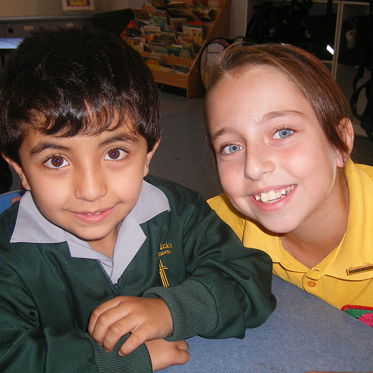 historical photo of St Patrick's Catholic Primary School Parramatta kindergarten and year 6 buddies
